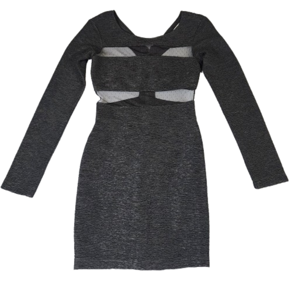 BÇBG Black Mini Dress Womens Size 0 Mesh Front Open Back Zip Up